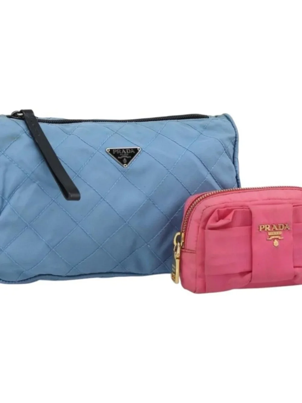 PRADA Pouch Nylon 2 Set Pink Blue Auth 185516